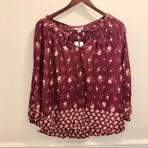 NWT Lucky Brand Boho Peasant Blouse small floral - Picture 1 of 10